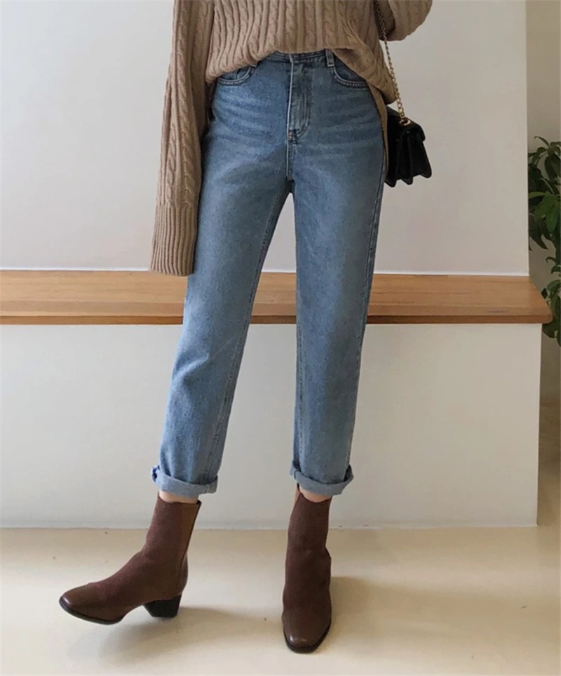 LMQ NEW High Waist Straight Jeans For Women Streetwear Loose Female Denim Buttons Zipper Ladies 2020 Korean Chic Pants