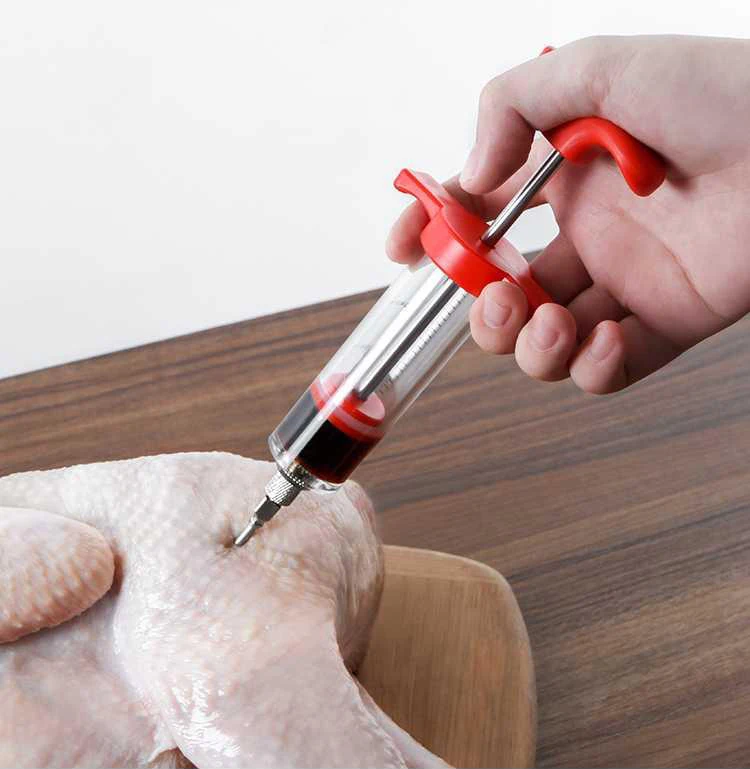 شواء اللحوم حقنة ماء مالح حاقن مع 3 الفولاذ المقاوم للصدأ الإبر تركيا الدجاج حقنة صلصة حقن أدوات مطبخ GYH