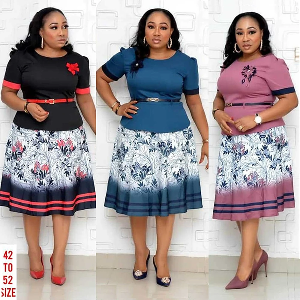 2021 Hot Sale African And Turkey Style Plus Size Printed Sashes Dress For Women