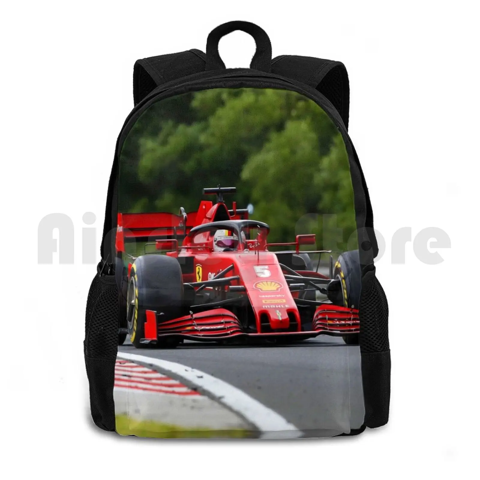 Vettel During The 2020 Hungarian Grand Prix Outdoor Hiking Backpack Riding Climbing Sports Bag Racecar Racing Racecars Sports