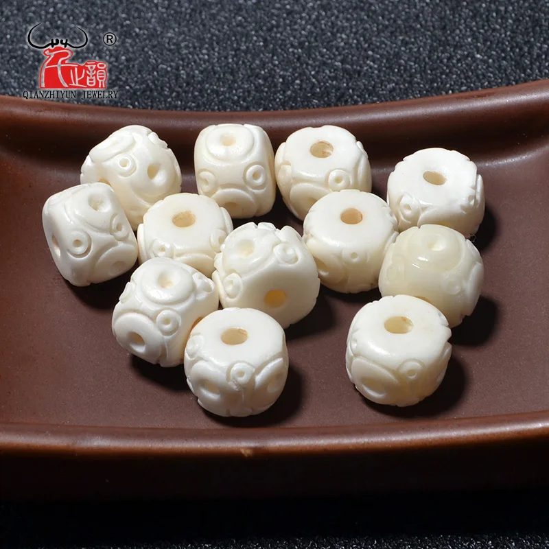 GZ-029  20PCS Yak Bone prayer beads Carved Bead Necklace DIY Scatter Beads Handmade Natural bone beads Hand-chain beige white