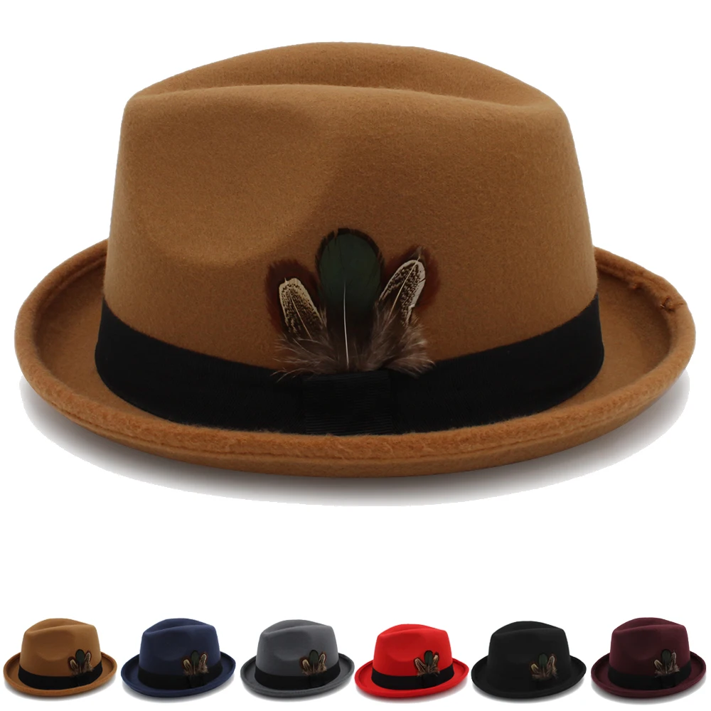 Mężczyźni Kobiety Fedora Czapki Trilby Jazz Homburg Feather Band Sunhat Classical Party Street Style Outdoor Travel Size US 7 1/4 UK L