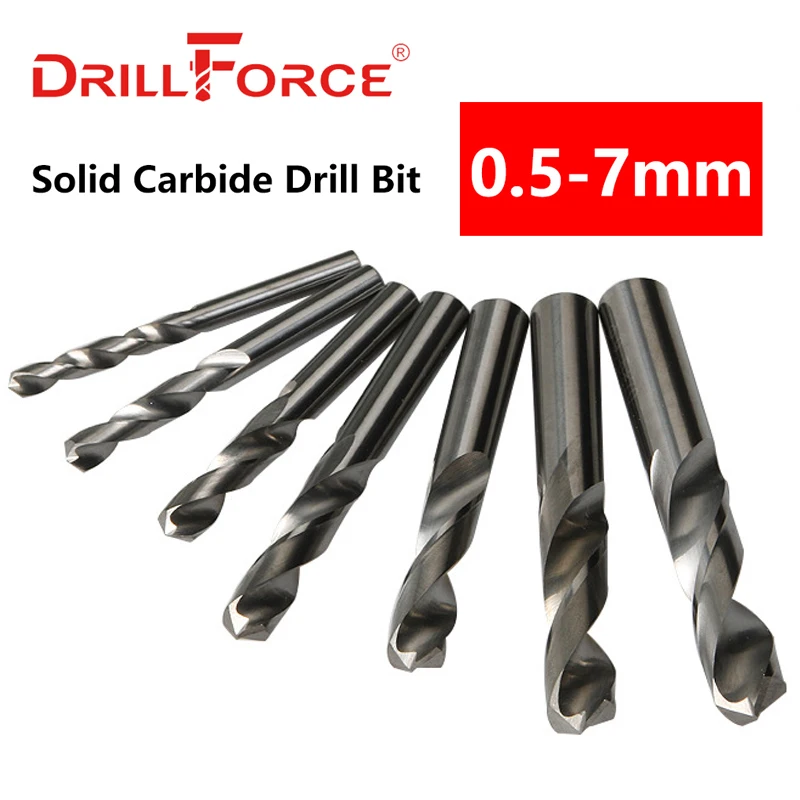 Drillforce 0.5mm-7mm wiertło z pełnego węglika spiekanego zestaw bitów, niepowlekane (jasne) wykończenie, okrągły trzpień, spiralne zwoje wiertło spiralne do metalu