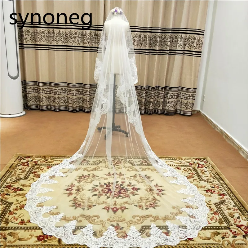 Veli da sposa Catherdal lunghi 300CM avorio bordo in pizzo a uno strato veli da sposa bianchi accessori da sposa da donna economici