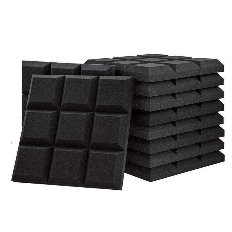 12PCS Acoustic Foam Panels Beveled 9 Block Tiles Sound Insulation Sponge