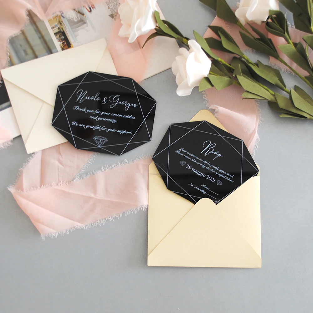 

High Quality UV Printing Eco-Friendly Ink Black Acrylic Wedding Invitation Card ,frame Menu Acrylic Card