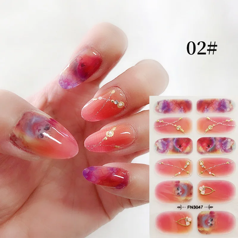 12 Tips/Sheet Glitter Nail Stickers Full Cover Press On Stickers for Nail Art Self Adhesive Stickers Waterproof Nail Stickers