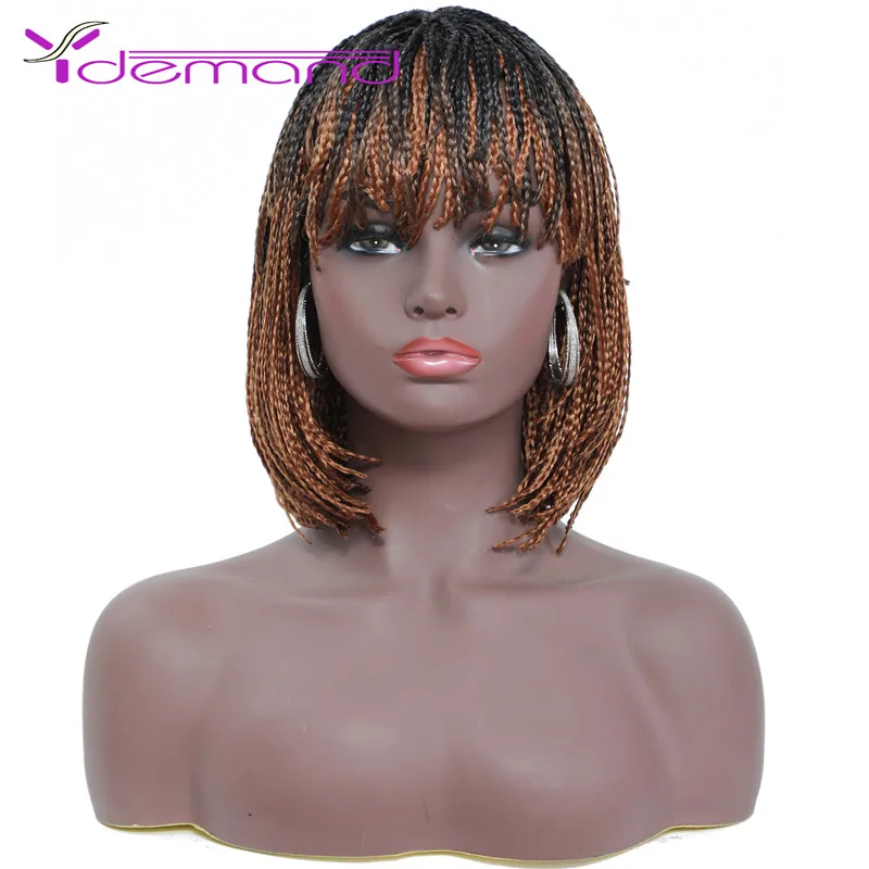 Y Demand Short Crochet Box Braided Bob Wig With Bangs Braided Hair For Black Women Heat Resistant African Synthetic BraidingWigs