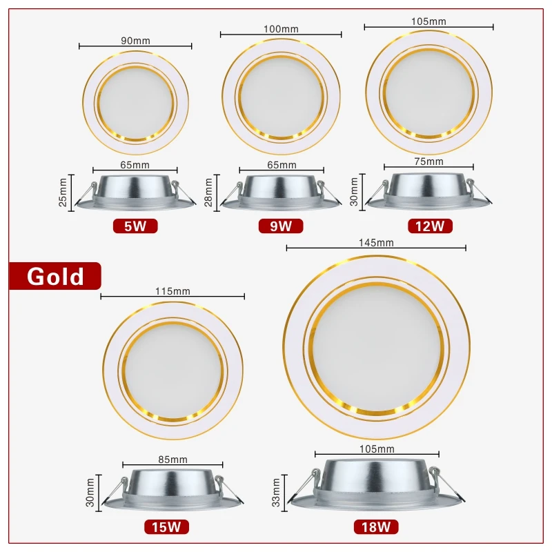 Led Downlight 220V 5W 9W 12W 15W 18W Ceiling Light Recessed Down light Round Led Panel Light LED Spot light Indoor Lighting