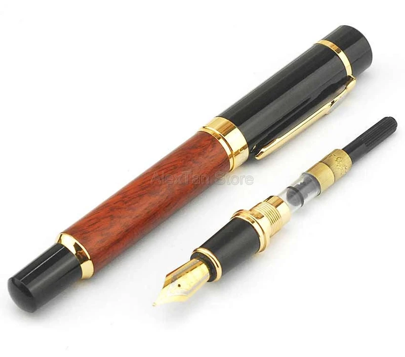 Jinhao 650 eleganter Füll federhalter natürliches Redwood Barrel Design mittlere Feder & gebogene Feder große Größe für Büro & Schule & Zuhause