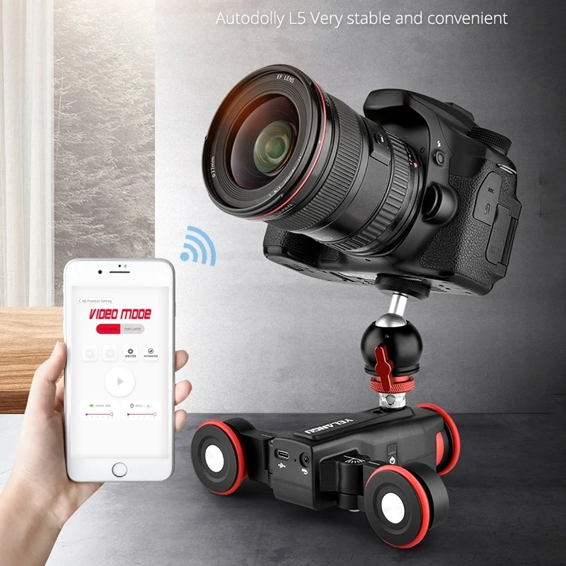 YELANGU L5 Autodolly Video Dolly Car Electric Track Slider 3-Wheel Rolling Photography Camera Car, Mobile APP Control, Load: 3kg