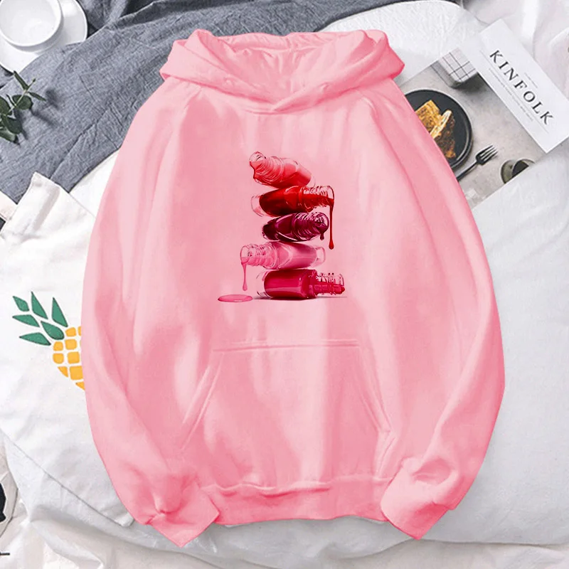 

Harajuku Hoodies Sweatshirt Women Cosmetic nail polish Print Hoodie Pink Clothes Moletom Sudadera Mujer hipster Hoody pullover