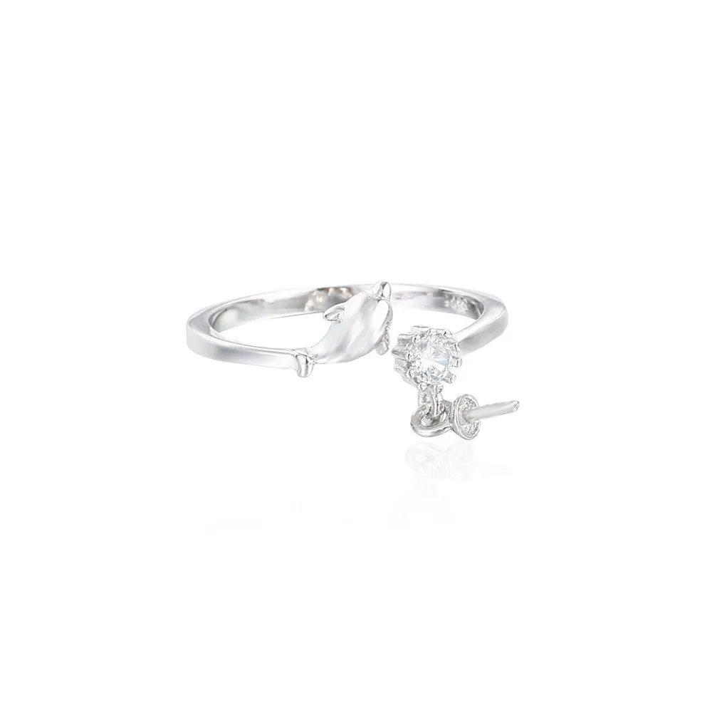 Ring Blank for 6mm-10mm Round Beads or Pearls White Gold Plated 925 Silver Zircon Ring Setting Adjustable Ring Base SR0107