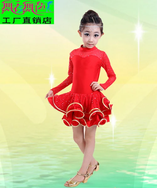 Girls Ballroom Dance Dresses Junior Latin Dress Knee Length Flamenco Dance Costumes