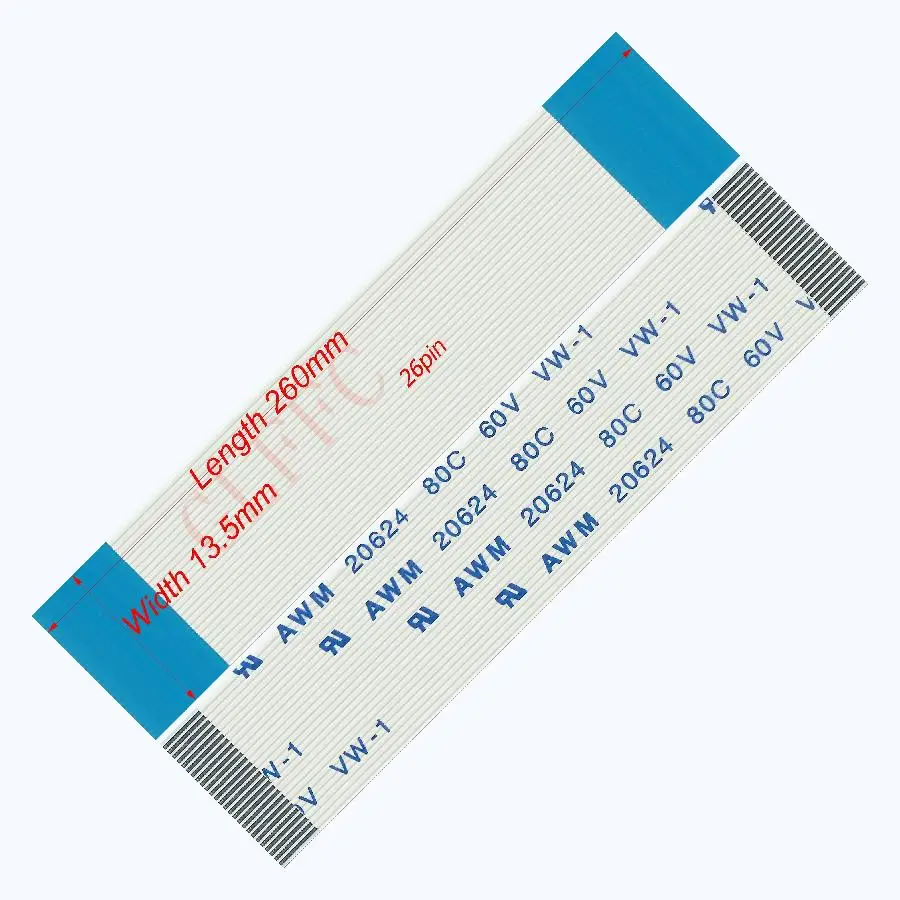 Cable plano Flexible tipo A de 26 Pines, 0,5 pitch, 260mm-1500mm, FFC awm 20624 ROHS para ordenador DVD TTL LCD