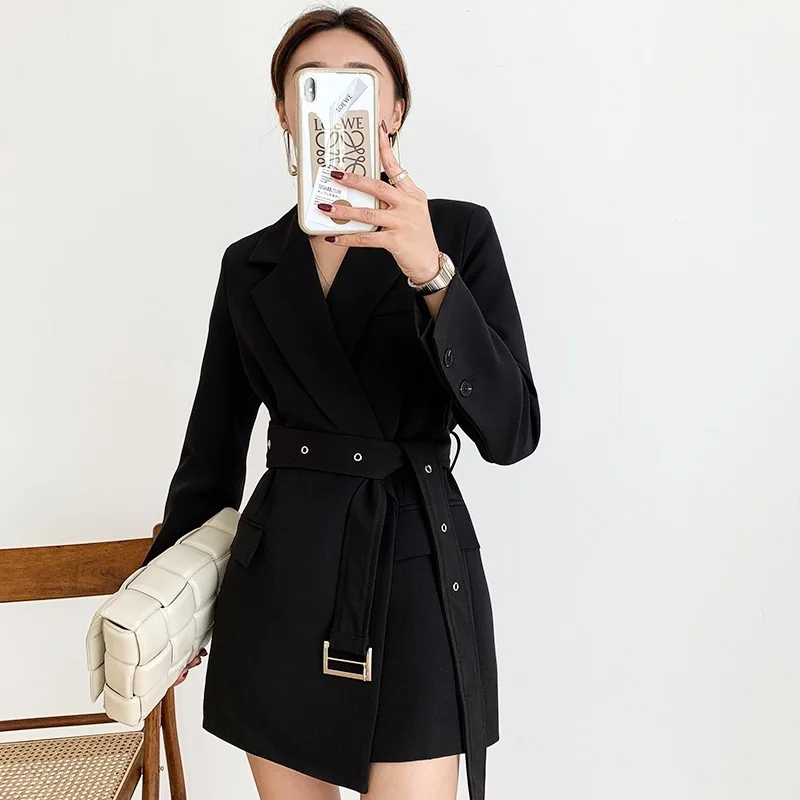 Suit Women Jacket Designer Classic Black Blazers New 2022 Spring Long Sleeve Sashes Slim Fit Office Ladies Elegant Blazer Coats