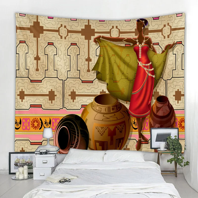 Retro Character Illustration Tapestry African Women Art Tapestry Art Fashion Shy Bedroom Decoration Tapiz Home Decor