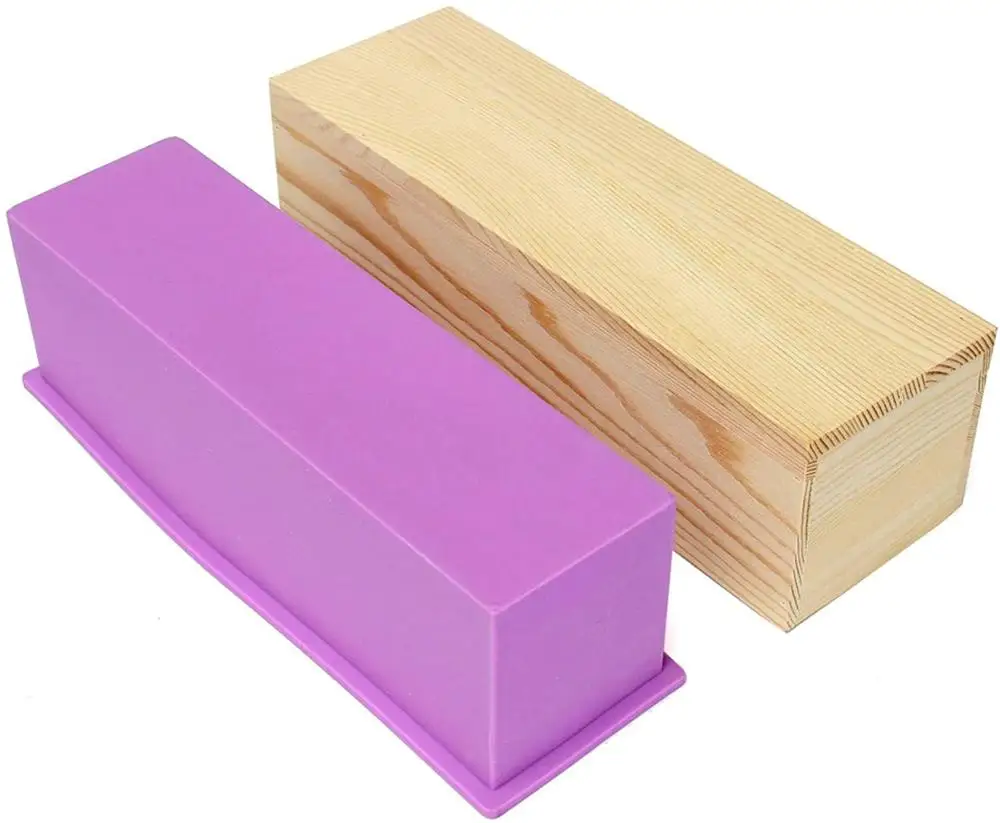 WALFOS High Quality Eco-Friendly 1200/900g Rectangle Silicone Soap Loaf Mold Wooden Box DIY Making Tools For Making Loaf Swirl