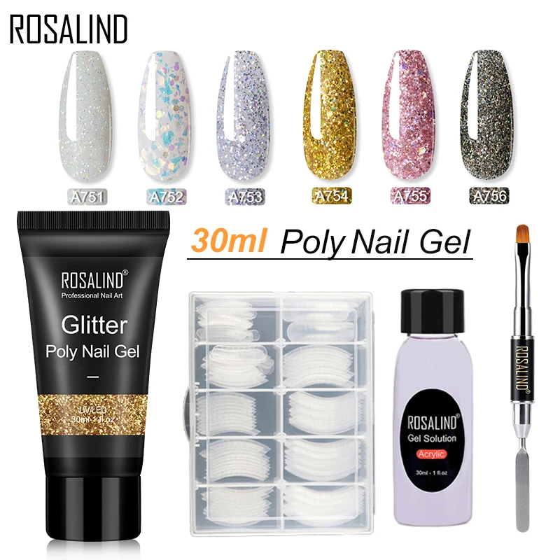 

ROSALIND Poly Set For Nails Extension UV Gel Glitte Varnish Hybrid ALL For Manicure Poly Nail Kit Base Top For Nails Gel Builder