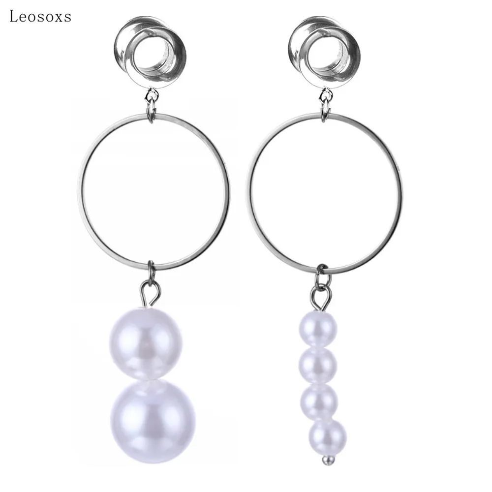 

Leosoxs 2pcs European and American New Pearl Earrings Alloy Ring Asymmetric Large Pearl Ears Piercing Jewelry