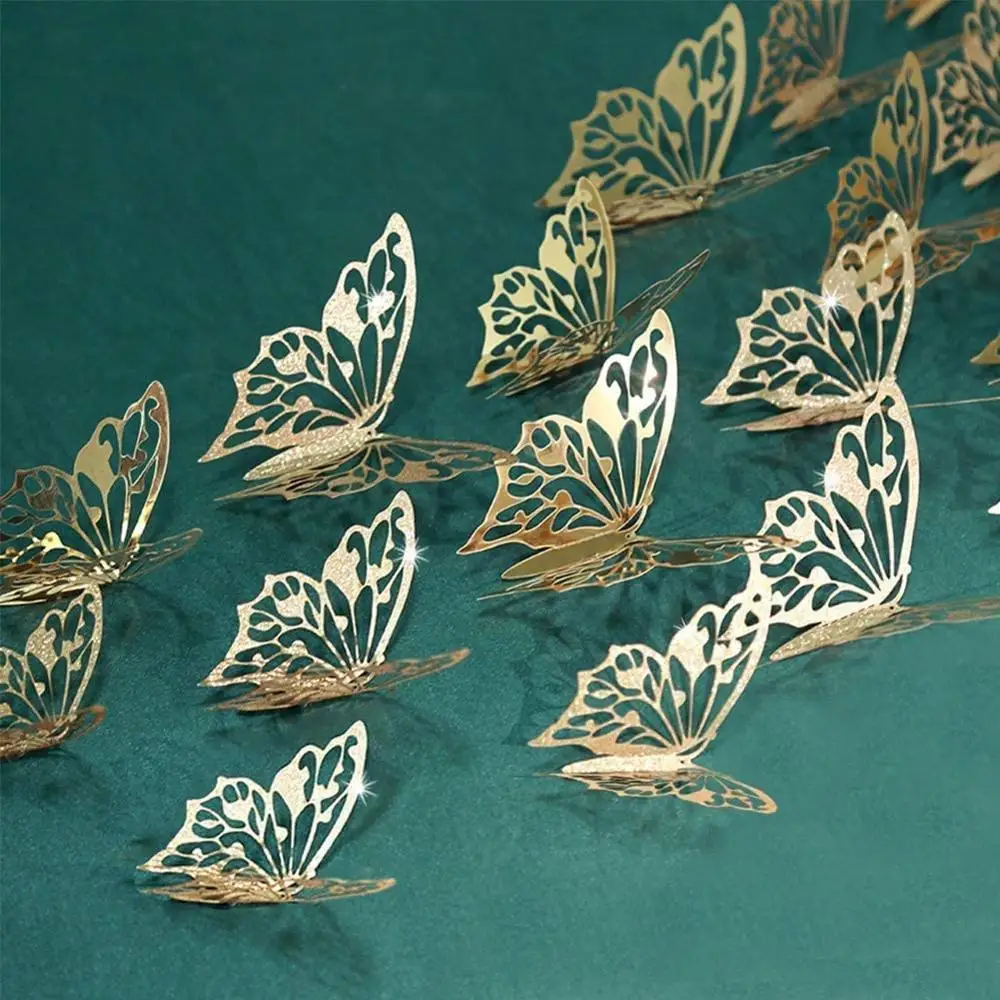 

New 12Pcs Mirror Gold 3D Paper Hollow Butterfly Home Wall Stickers Wedding Engagement Birthday Party Butterflies DIY Decorations