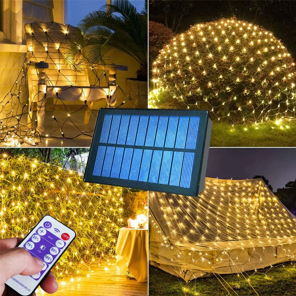 3x2M Solar Net String Lights Christmas Holiday Lights Outdoor Garden Light Garland For Xmas Tree Backyard Wedding Party Decor