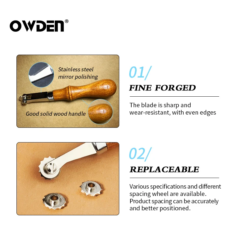 OWDEN Tracing Wheel Stitch Marking Spacer with 3 pcs Wheel ( Spacing 3.5 / 4 / 5 mm ) Leather Needle Point Tracing Wheel