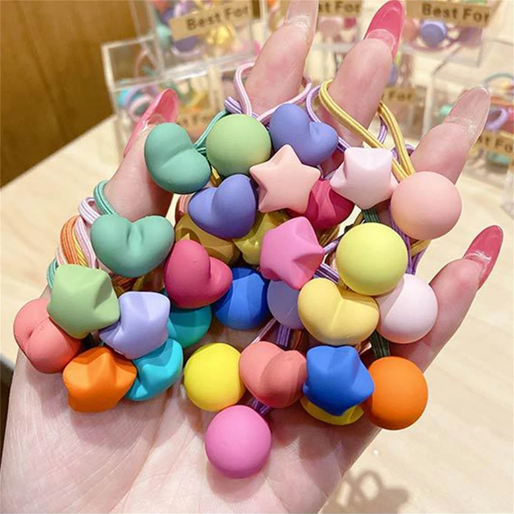 Cuerda geométrica esmerilada para el cabello para niñas, bandas de goma elásticas de colores dulces, soporte para cola de caballo, horquilla, accesorios para la cabeza, 10 piezas por juego