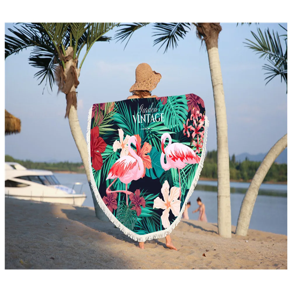 Summer seaside microfiber towel round beach towel vacation travel beach towel flamingo sunbathing mat