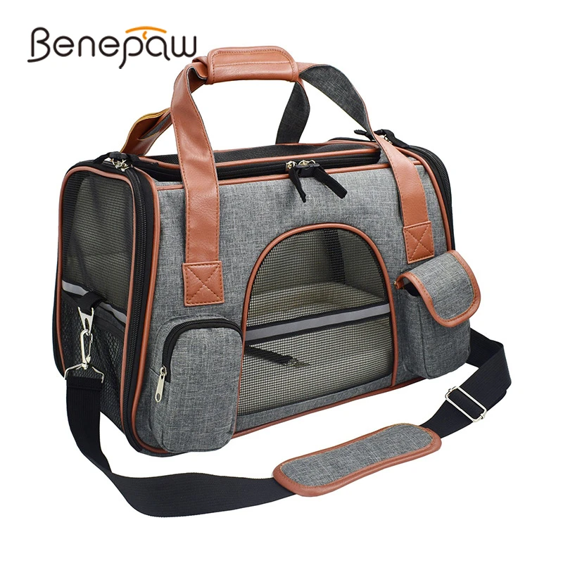 

Benepaw Portable Small Dog Carrier Comfortable PU Handle Lockable Zipper Pocket Washable Mat Pet Carrying Bag For Puppies Cats