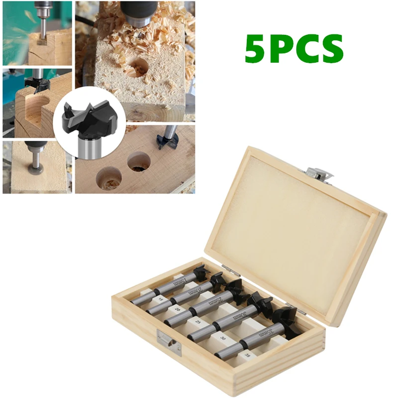 5pcs Woodworking Forstner Drill Bit Wood Tool Set 15 20 25 30 35mm Cutter for Wood Hole Saw Round Shank Bits