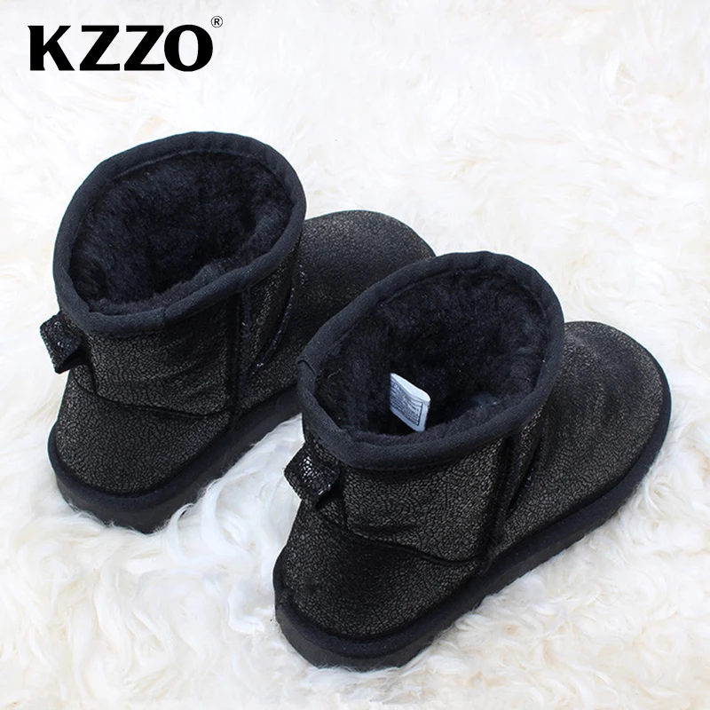 KZZO Australia Classic Waterproof Genuine Leather Ankle Snow Boots For Women 100% Natural Wool Lined Winter Warm Shoes Non-slip