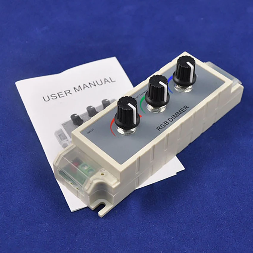 LED Light Strip Dimmer, DC 12V-24V xx3A PWM Dimming Controller, 3 Channel RGB Color Dimmer Knob Controller, Adjust Brightness