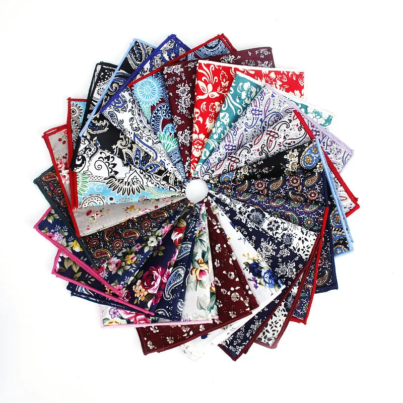 Brand New Style Men\'s Cotton Hankerchief Scarves Vintage Flower Hankies Men\'s Pocket Square Handkerchiefs Rose Flower Paisley