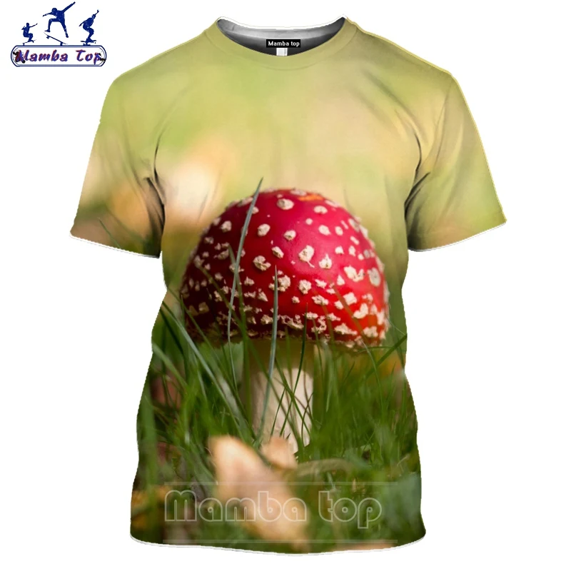 Summer 3D Print Plant Mushroom T Shirt Color Wild Fungi Man's T-shirt O Neck Funny Women Men