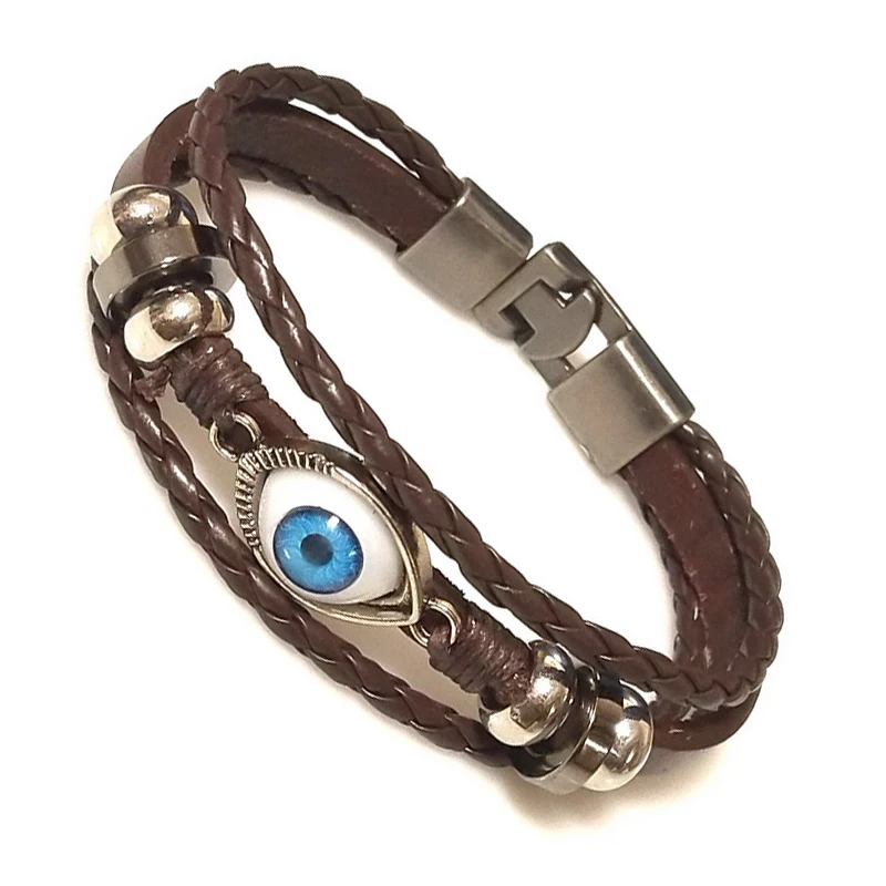 Multi-layers Neo-Gothic Pattern Evil Eye Design Leather Bracelet For Men Personality Jewelry Accessories Christmas Gift