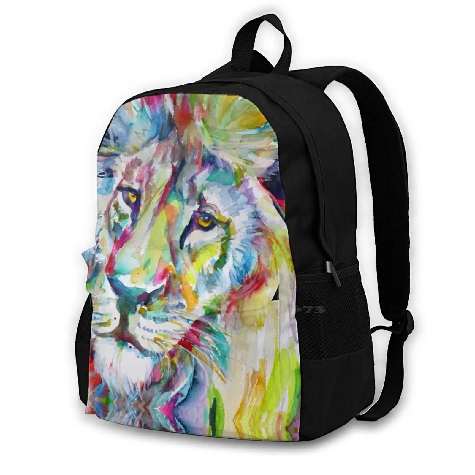 Lion Face-Watercolor Portrait Bag Backpack For Men Women Girls Teenage Black Lion Lion Head Lion Muzzle Lion Face Feline