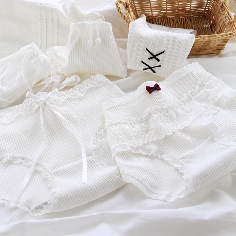 girls underwear 6pc/bag new cotton lovely soloid middle waist briefs young girl panties Teenagers Intimates M L XL white
