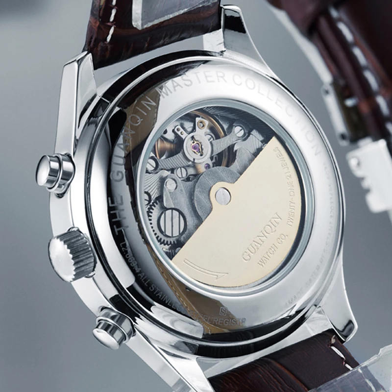 GUANQIN Automatic Sapphire Mechanical Men Watch Waterproof Calendar Leather Wristwatch Automatic Watch Sports Watch