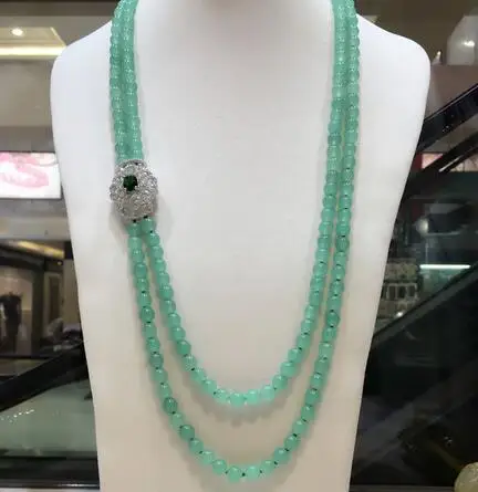 natural dongling green jade beads multilayer micro inlay zircon clasp long necklace sweater chain fashion jewelry