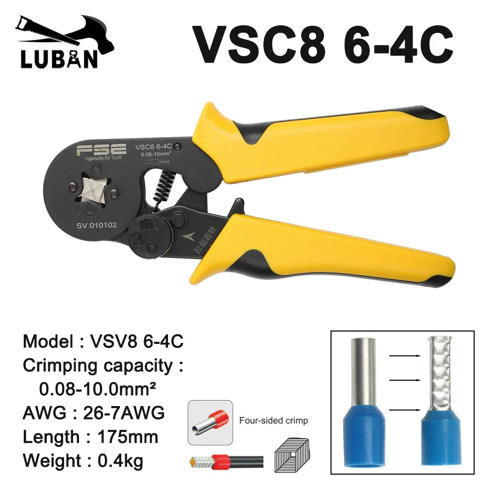 Vsc8-調整可能な正方形のチューブ,アルミニウム合金の圧着,6-4a 0.08-10mm2 26-7awg 6-6 6-6a