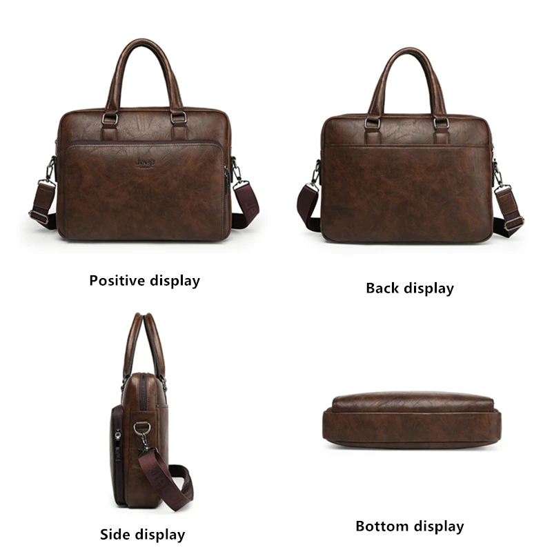 JEEP BULUO High Quality 14 In Laptop Business Bag Men Briefcases For Man Handbags Split Leather Office Large Capacity Bags