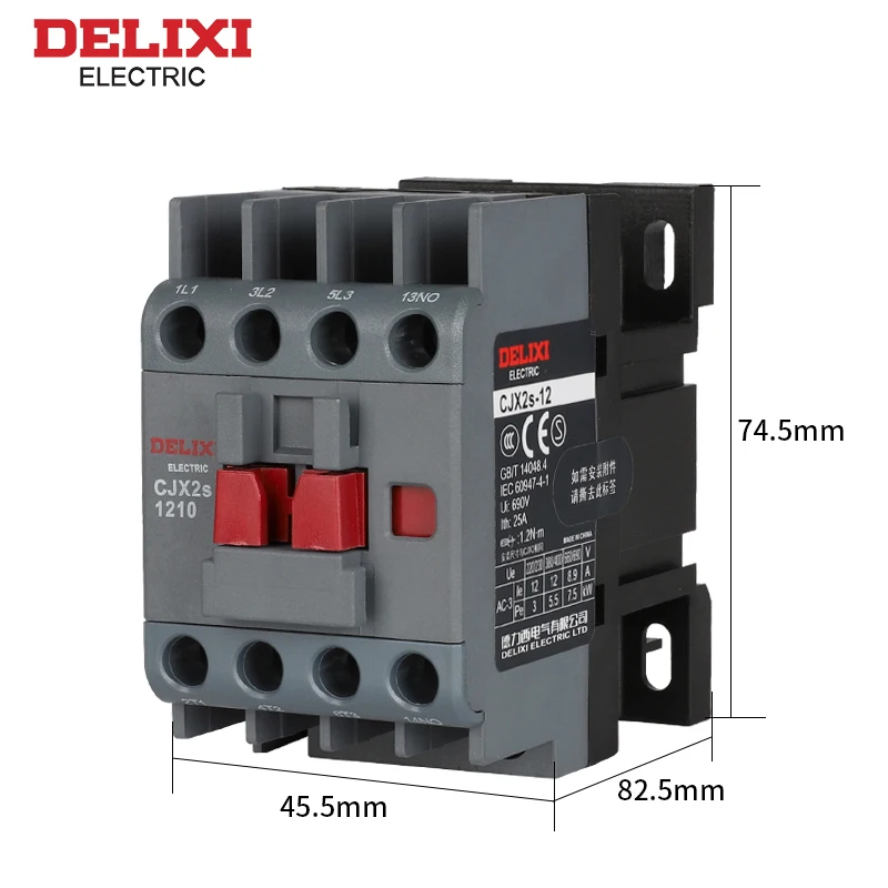 DELIXI CJX2 LC1 CJX2s-1210 AC Contactor 12A 3 Poles NO  Coil Voltage 24V 36V 110V 220V 380V 50/60Hz Din Rail Mounted