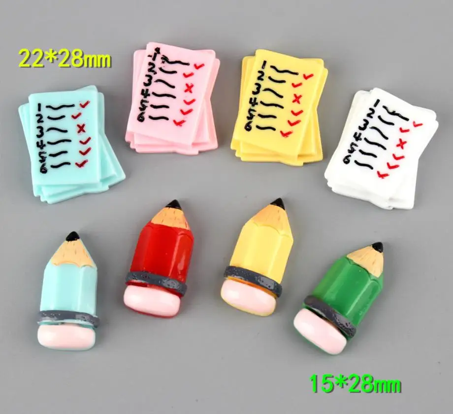 100pcs New Cute School Items Mini Pencil Book Flatback Resin Cabochon Embellishments Diy Scrapbooking Phone Hair Bow Accessories