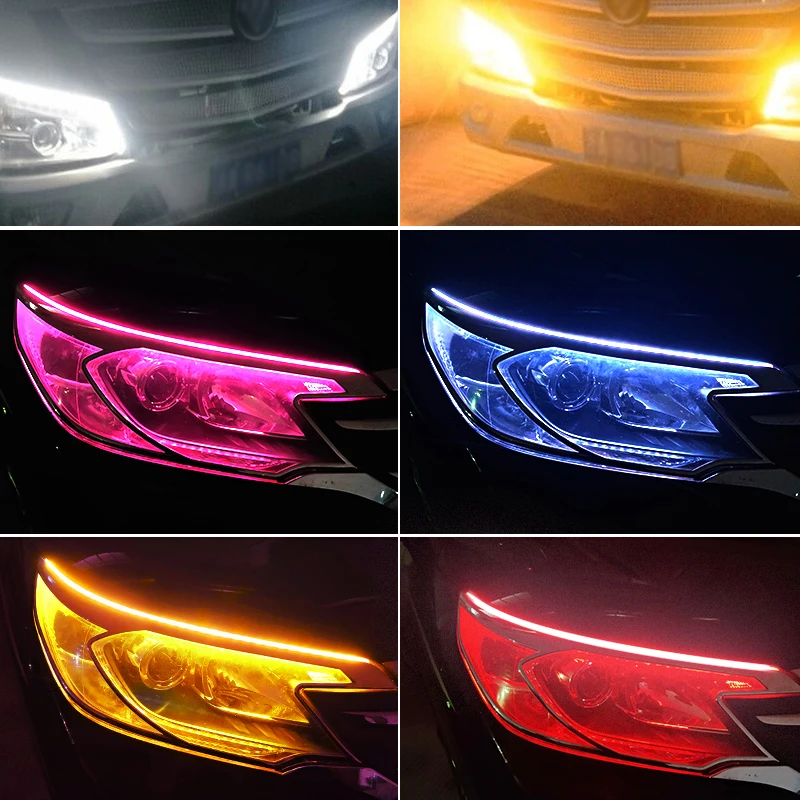 

2pcs Daytime Running Light Strip Drl 24v Auto Styling Accessories Automatic Flow Turn Signal Guide Lamp For Truck Headlight