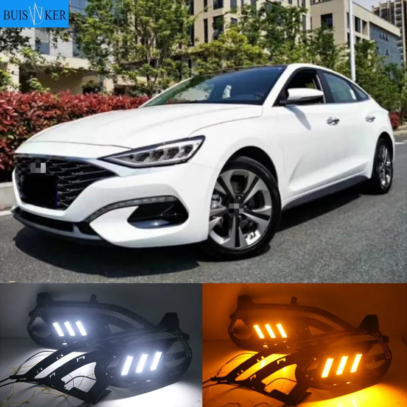 

2PCS DRL LED Daytime Running Light fog lamp Cover DRL with yellow turn signal For Hyundai LAFESTA 2019