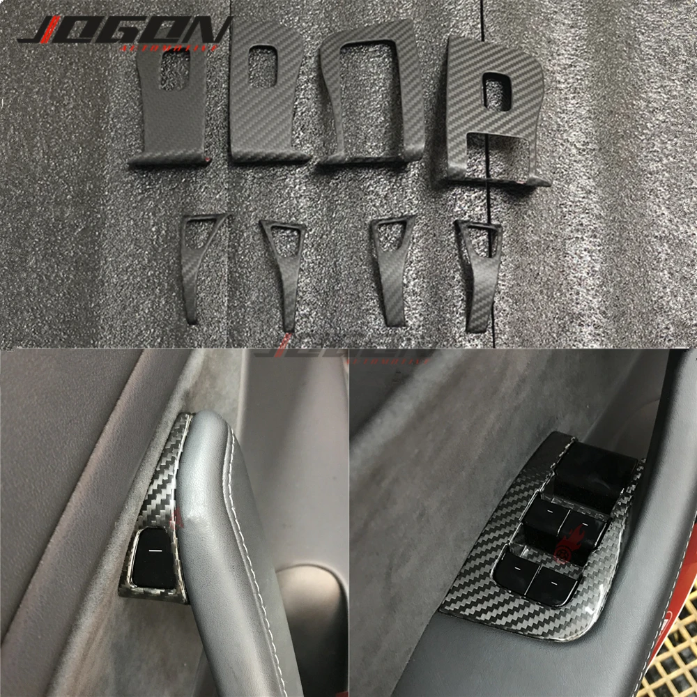 

8pcs Real Carbon Fiber Window Lift Switch Button Frame Door Open Panel Trim For Tesla Model 3 2017-2020 Car Accessories