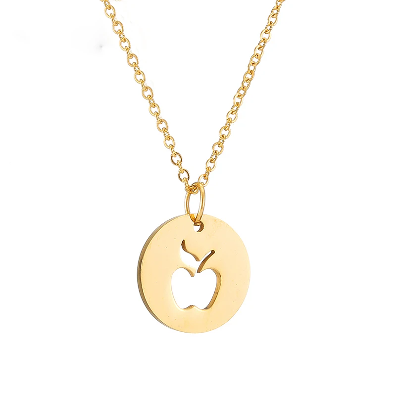 Personality Nutritionist Symbol Necklace Gold/Silver Color Hollow Apple Charm Choker Chain Round Pendant Women Jewelry Gift