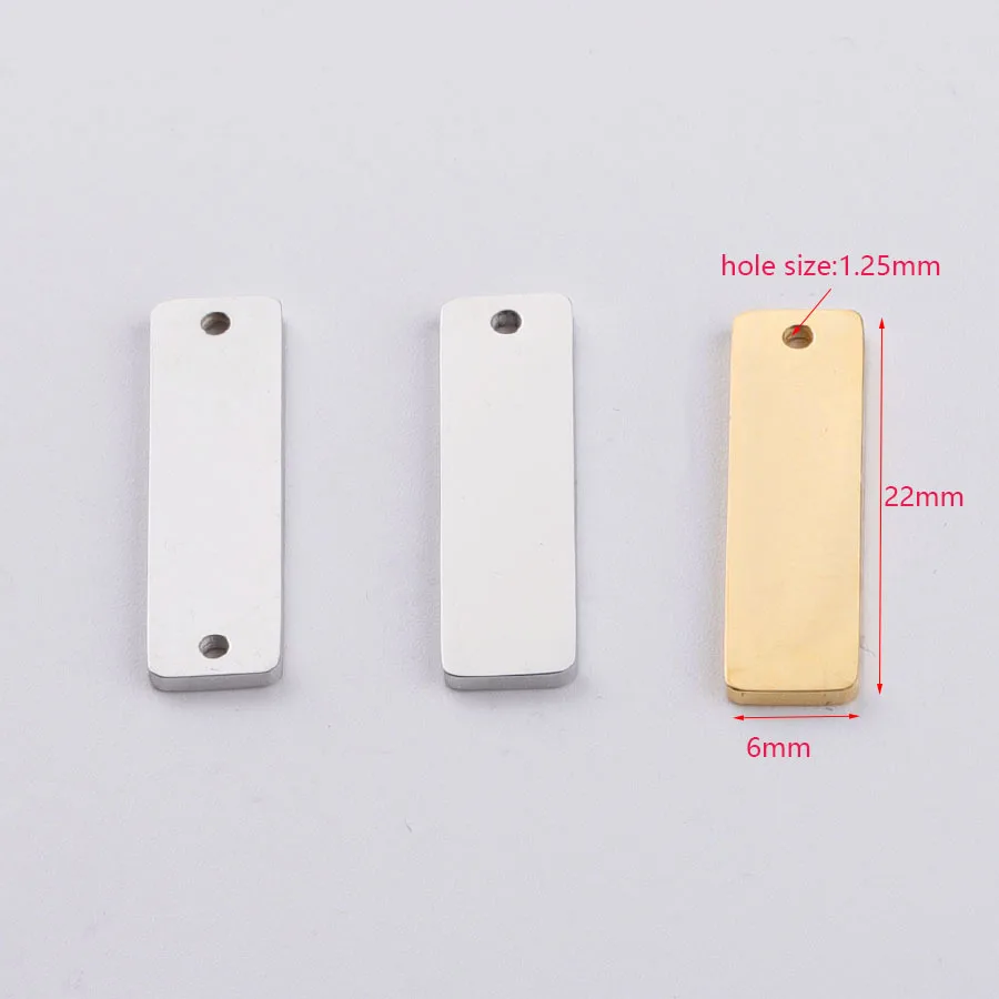 100% Stainless Steel 1/2 Hole Rectangle Blank Bar Pendant For Engrave 6x22mm Metal Plates Tag Mirror Polished 20pcs