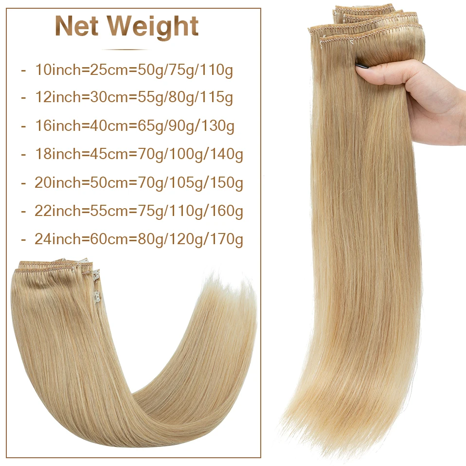 S-noilite Clip In Natural Hair Extensions 50g-170g Full Head Natural Hair Clip Brazil Human Hair Straight Hairpiece 8Pcs/Set